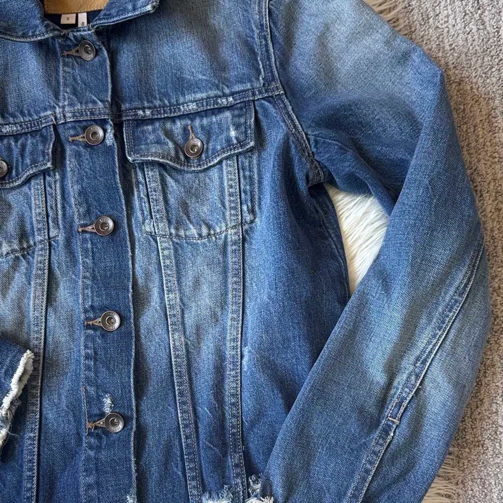 PAIGE Distressed Blue Denim Jean Jacket - Image 4