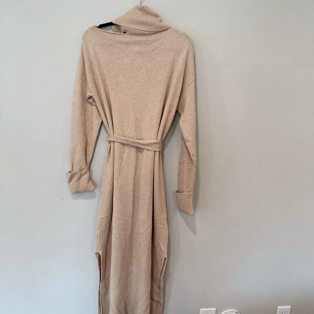 PAIGE Raundi Cutout Turtleneck Midi Wool Blend Dress In Camel Size Large 1603 - Image 11