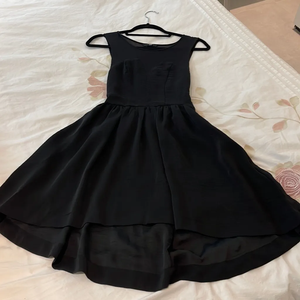 H&M Women size 2 Cocktail black dress with transparency high low skirt - Image 3