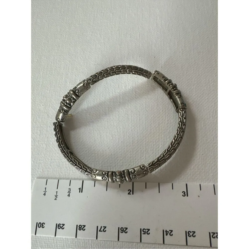 Y2K Vintage Womens Silver Tone Byzantine Antiqued Stretch Bangle‎ Bracelet - Image 4