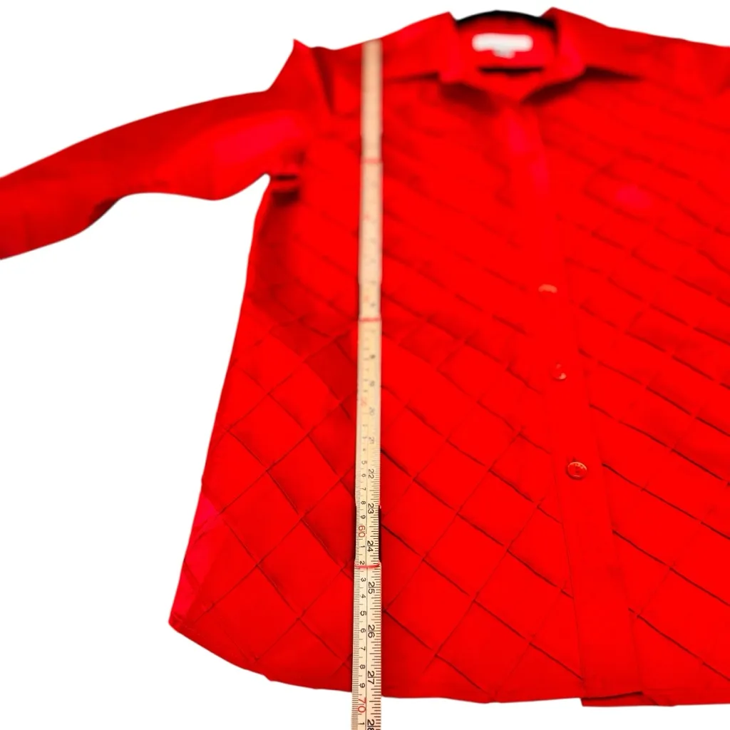 Coldwater Creek 100% Silk Red Diamond Pintuck Button Front Blouse Women’s L GUC - Image 7