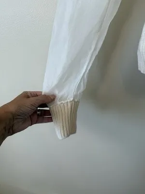 SEA New York Wool Sweater M Sheer Silk Organza Sleeve Pullover Ivory‎ Top Size M - Image 4