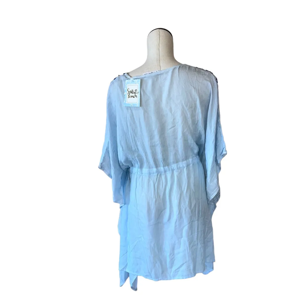 NWT SALTY LEMON EMBROIDERED KIMONO SWIM COVERUP BOHEMIAN DRESSIn Soft Blue - Image 5