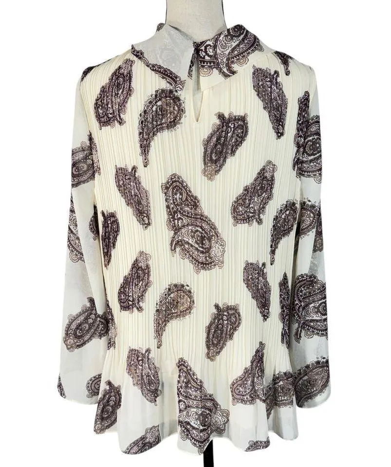 Chico’s Petite SZ 2P (Large) Top Paisley Accordion Pleats Long Sleeves Lined - Image 6