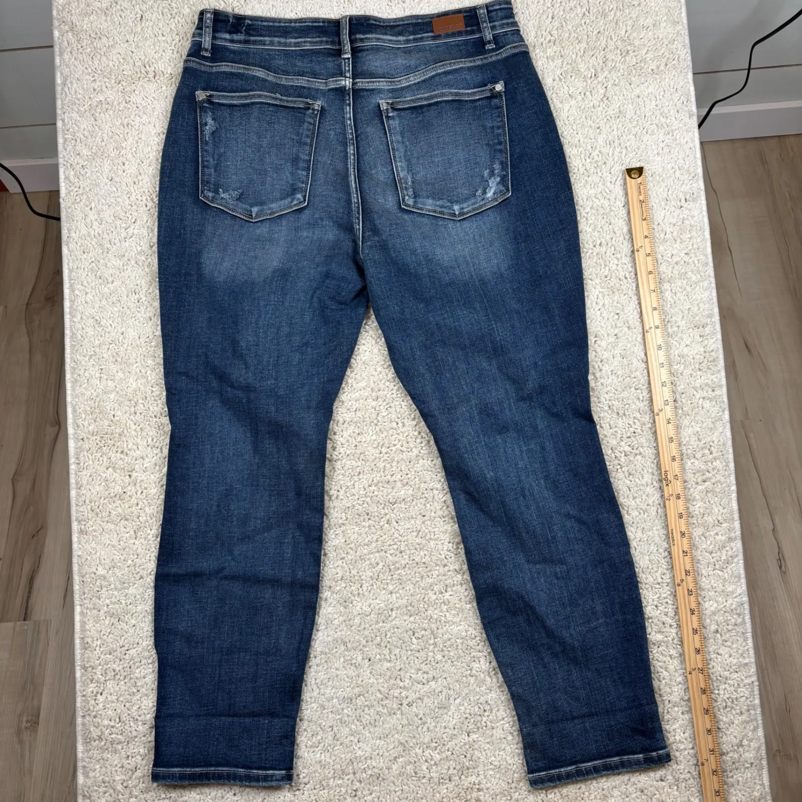 Judy Blue Boyfriend Fit Distressed Dark Wash Denim Jeans Women's 18W - Image 12