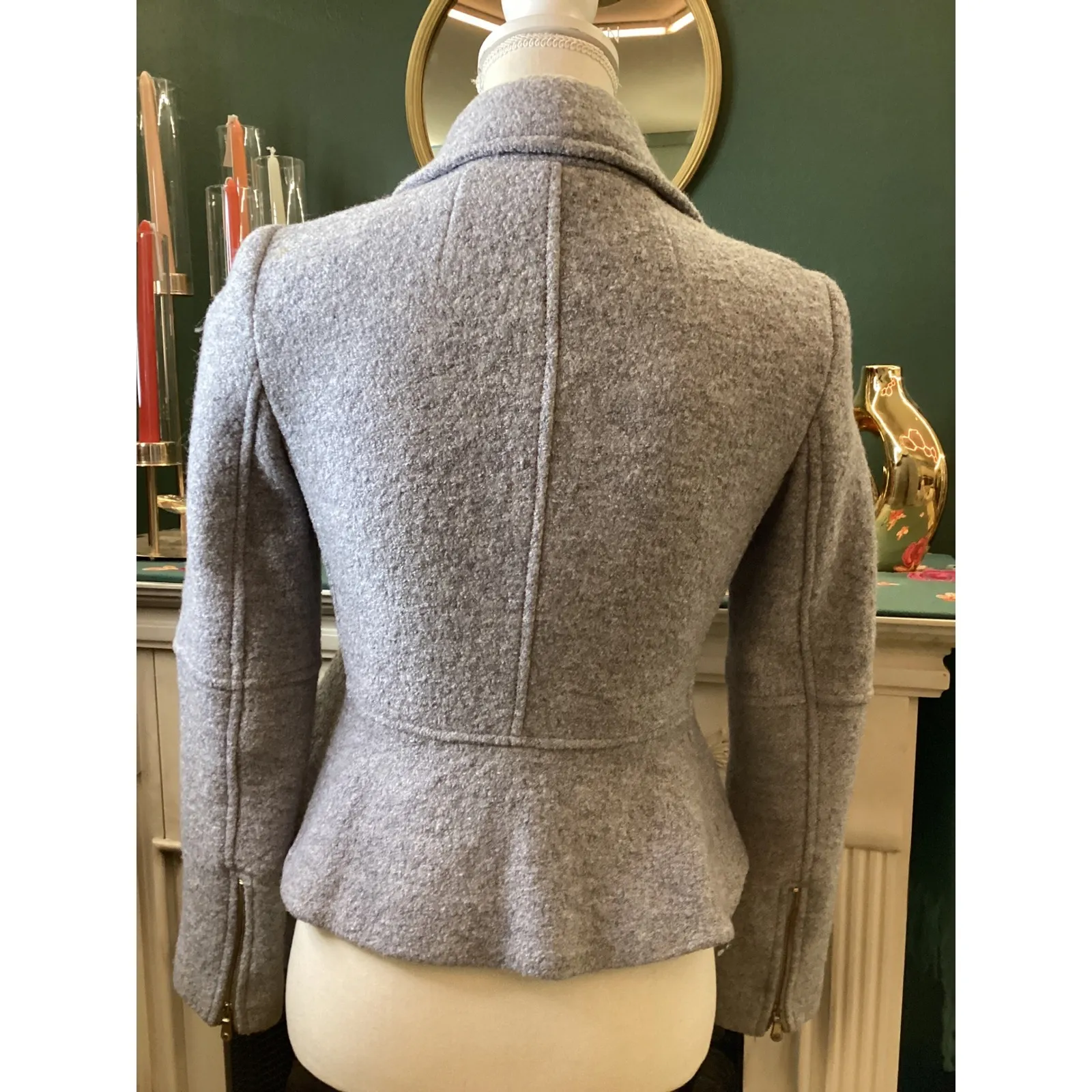 Banana Republic Petite XS Moto Jacket Grey Wool Blend Asymmetrical Zipper - Image 4