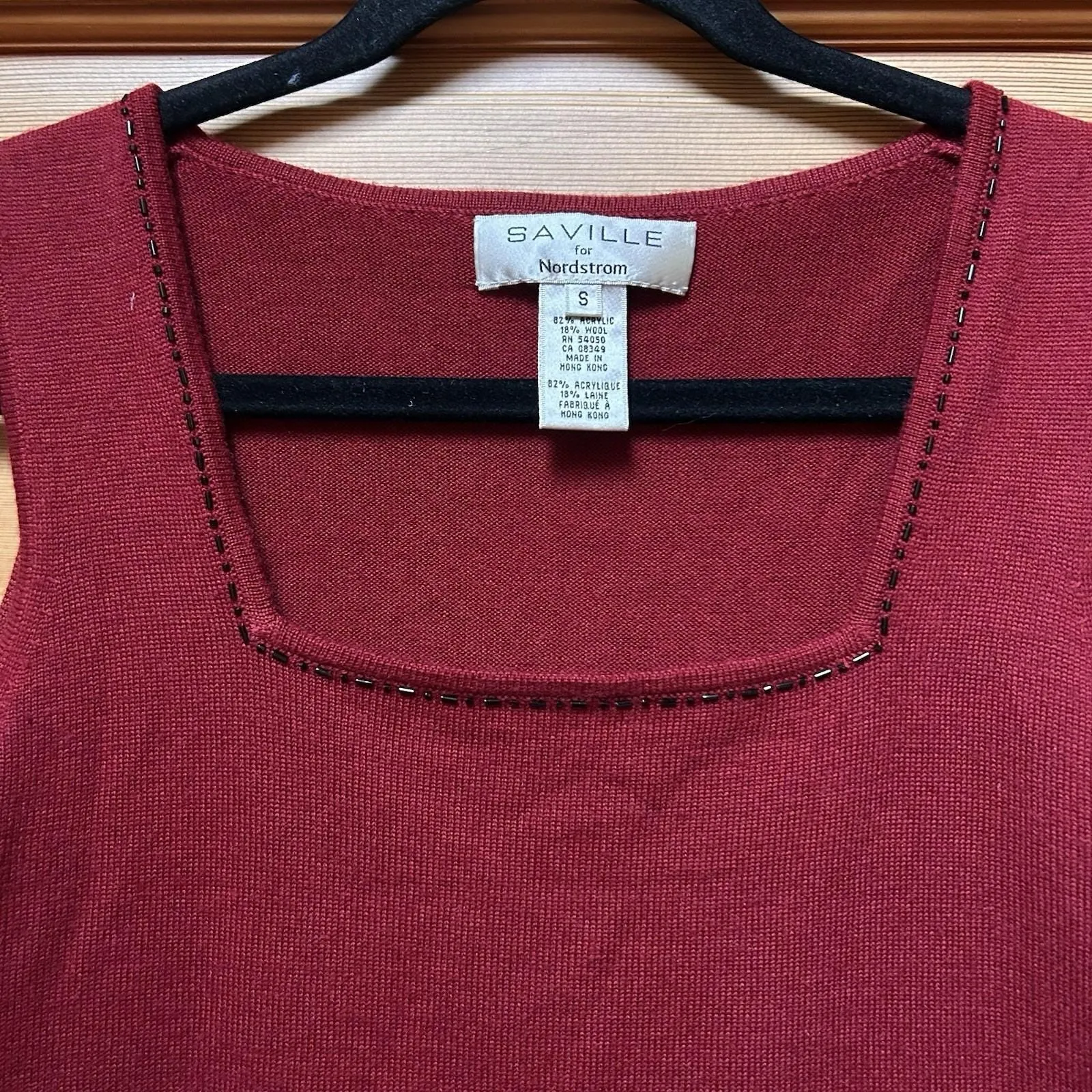 VTG Nordstrom Womens Red Beaded Wool Blend Knit Tank Top Small Christmas Holiday - Image 3