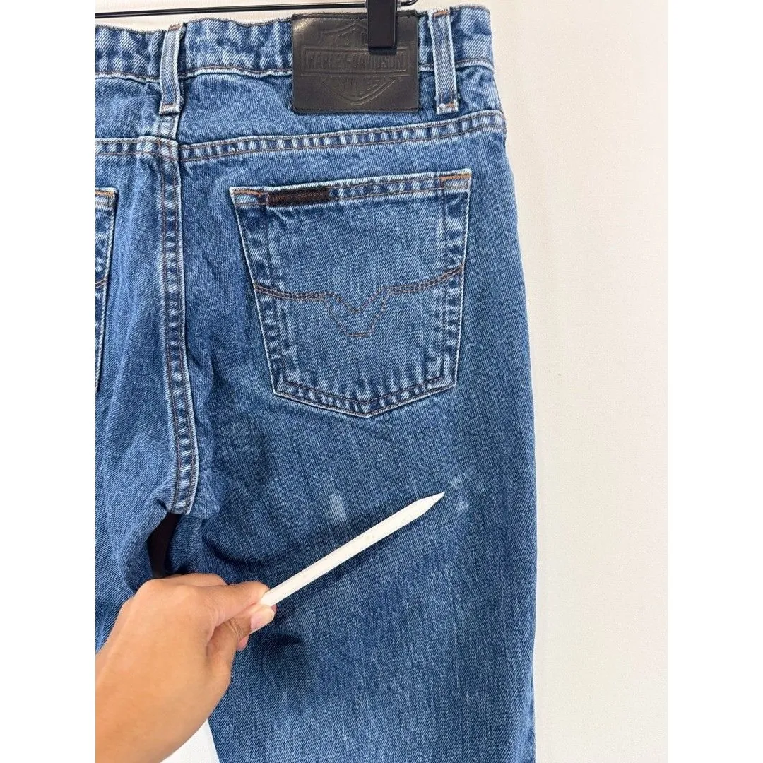 Harley Davidson Womens Jeans Blue Denim Straight Mid Rise Moto Y2K Size 6 Tall - Image 5