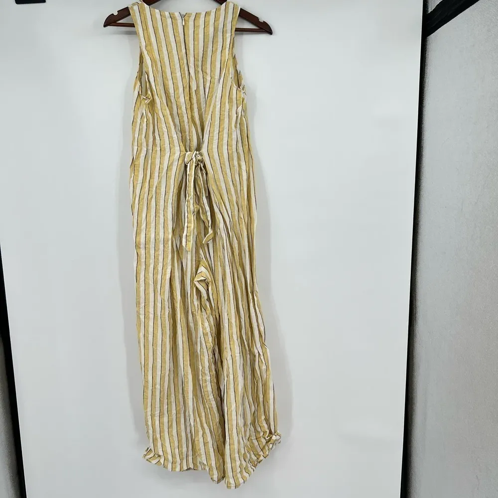 Rachel Zoe Yellow, White & Purple Striped sleeveless Linen Jumpsuit w/ belt sz 4 - Image 4