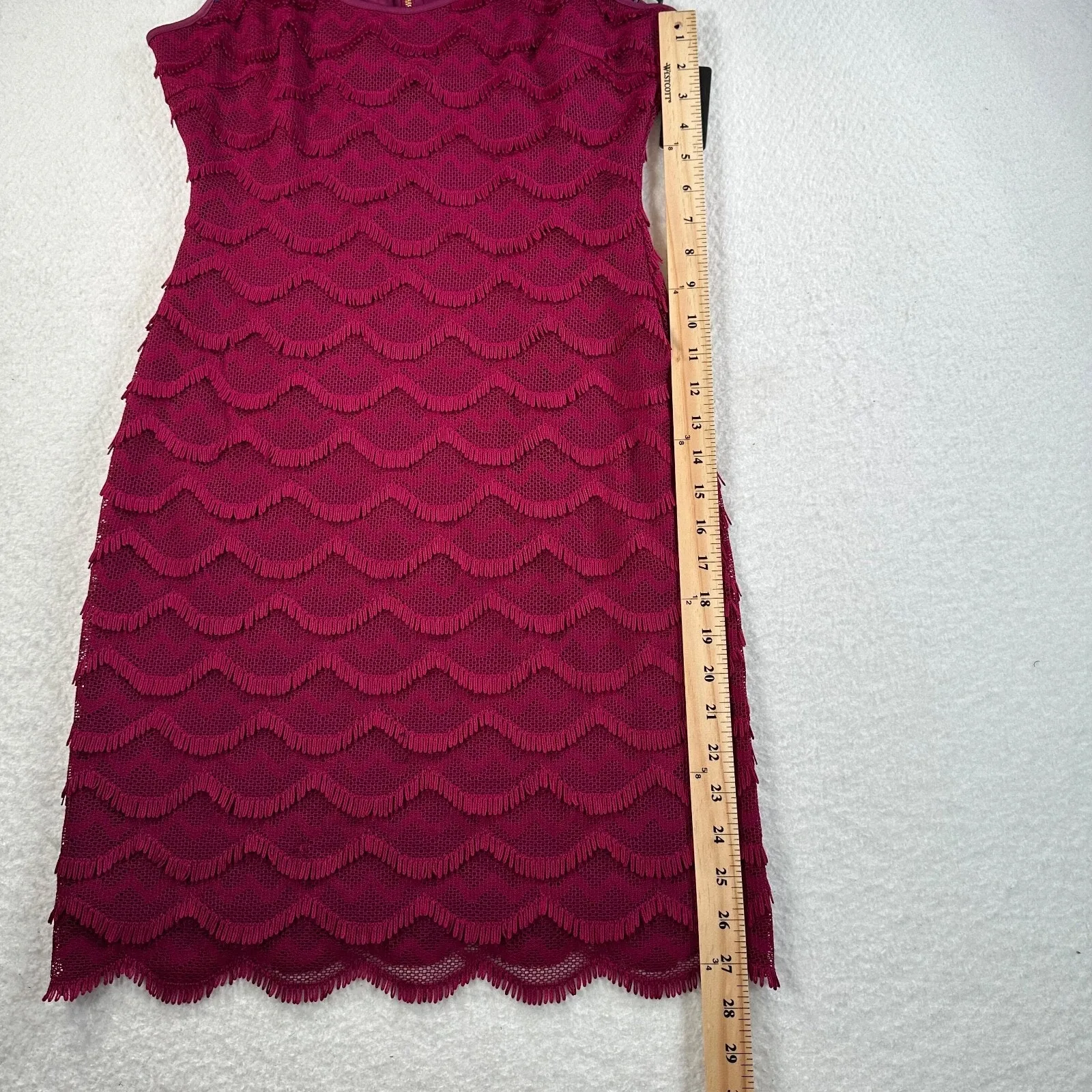 GUESS Fringe Sheath Dress Wine Scalloped Womens Size 4 Sleeveless Short New - Image 6