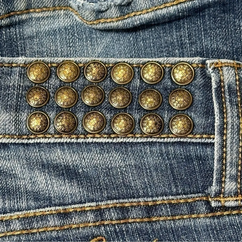 Blessed & Cursed 30 Medium Blue Embroidered Studded Forbidden Fruit Skinny Jeans - Image 5