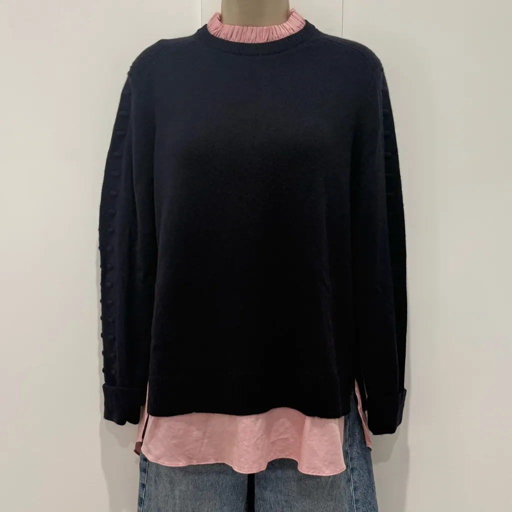 Ted Baker Lissiah Wool Layered Sweater Mock Neck Navy Blue Pink Small Preppy - Image 5