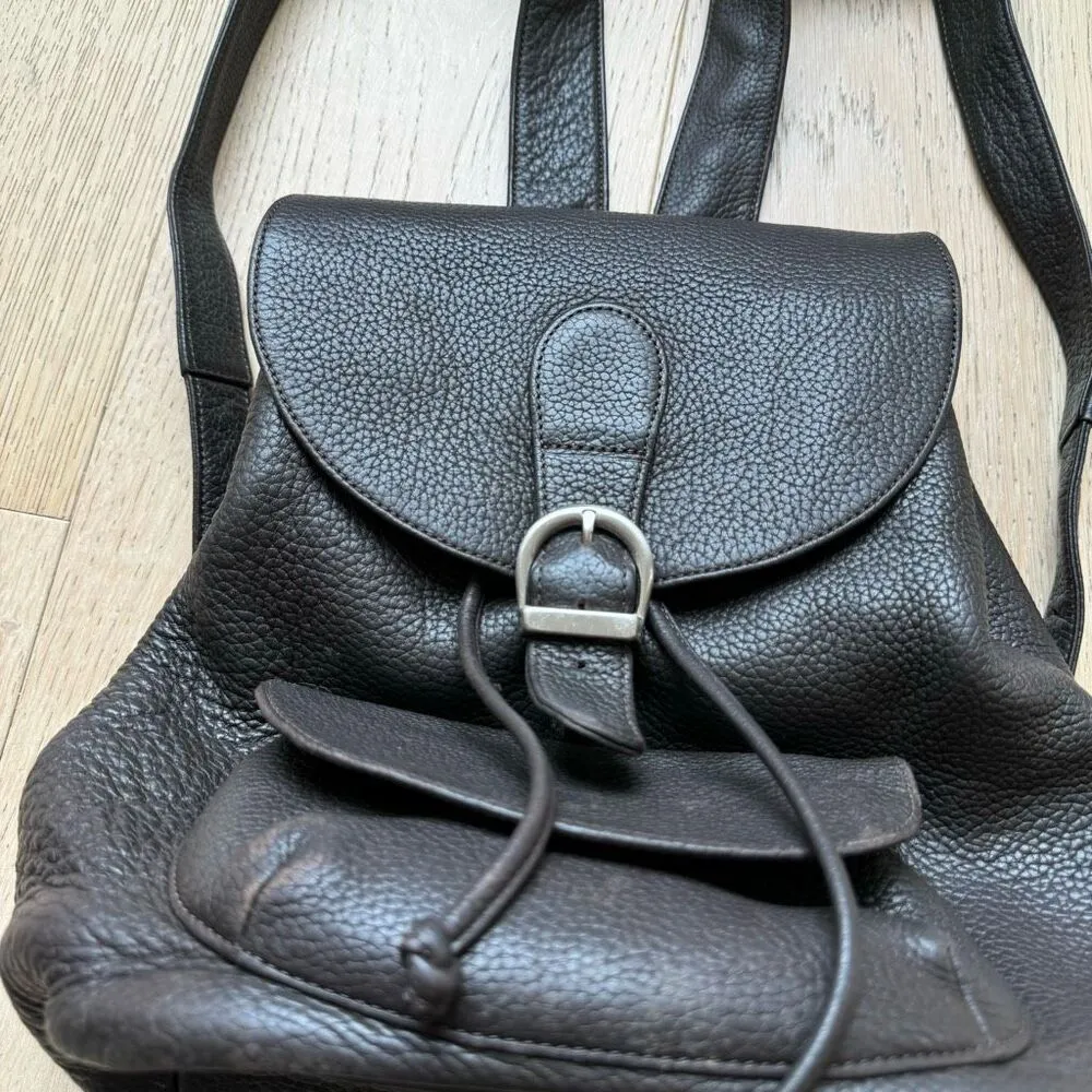 VTG Eddie Bauer Backpack 100% Leather Brown Rucksack Drawstring Bag Purse Heavy - Image 4