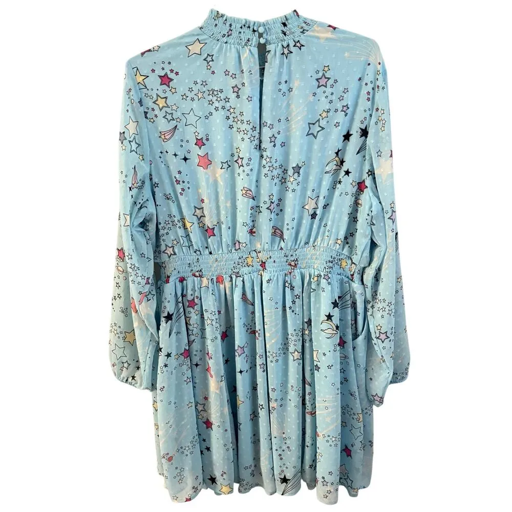 Torrid Cosmic Clipdot Blouson Sleeve Mock Neck Mini Skater Dress 2X Women’s Blue - Image 3