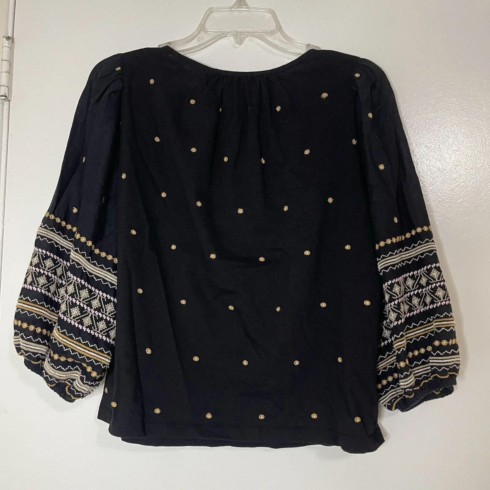 ANTHROPOLOGIE Pilcro Calanthe boho embroidered black blouse knit Top small - Image 5