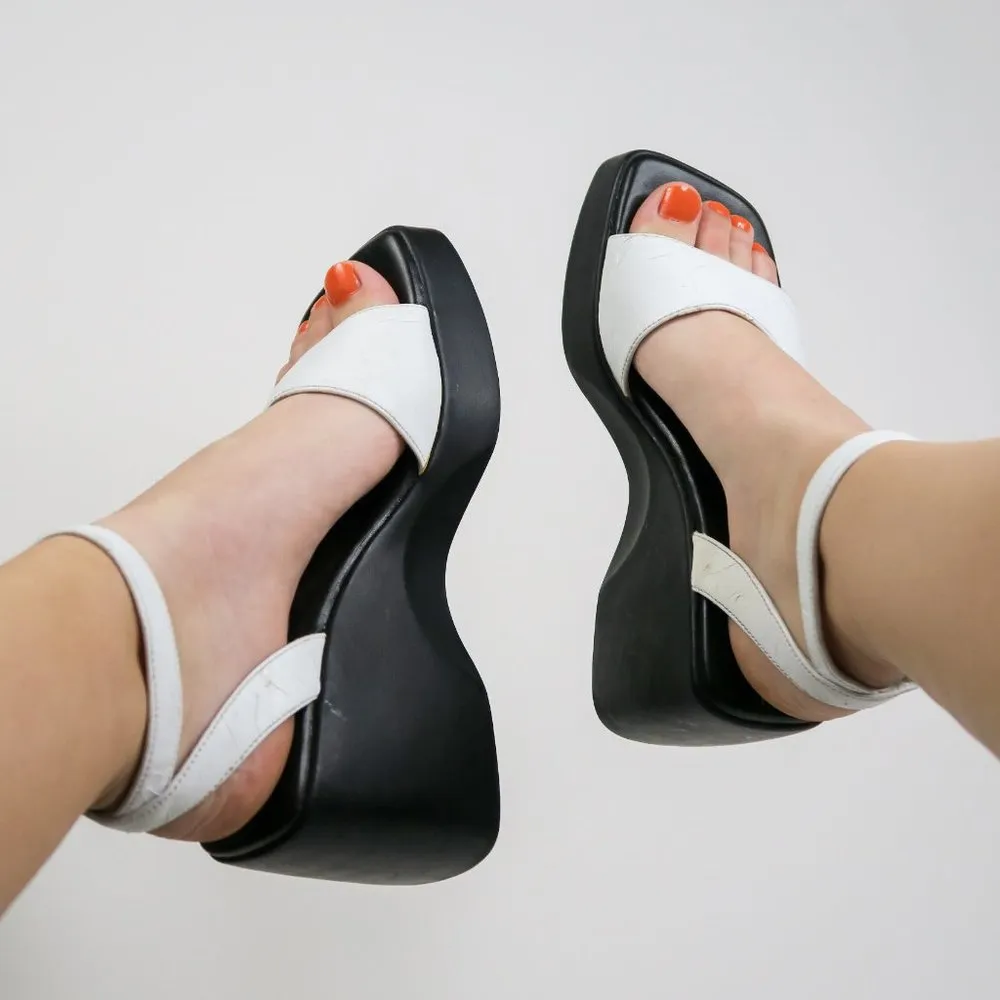 Vintage Y2K Diba Black & White Chunky Platform Wedge Ankle Sandals Size 7 - Image 2