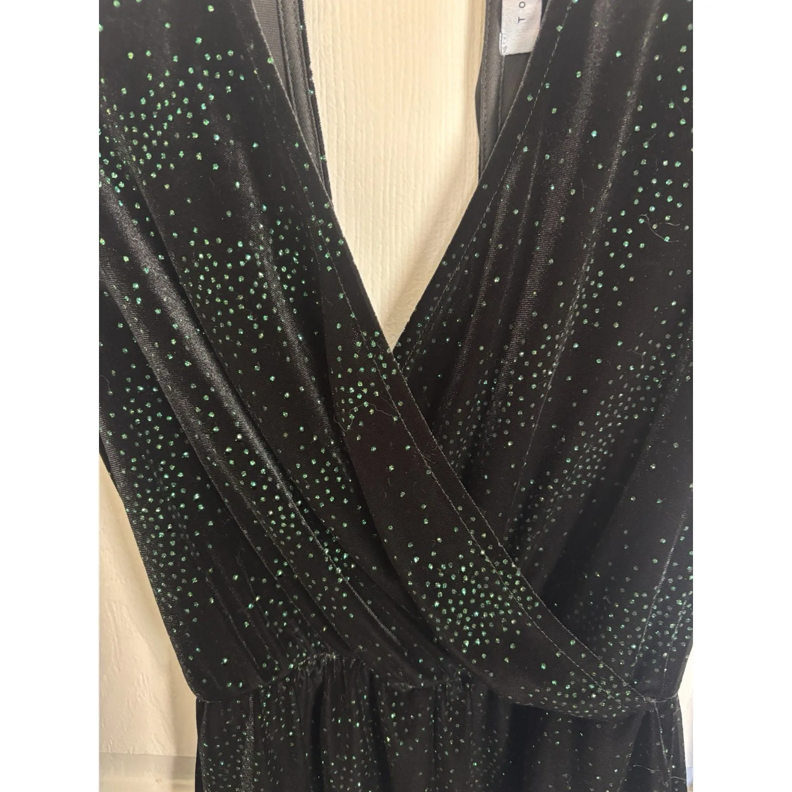 TopShop Black Velvet Green Sparkle Romper Size 6 Whimsigoth Fairy Grunge - Image 3