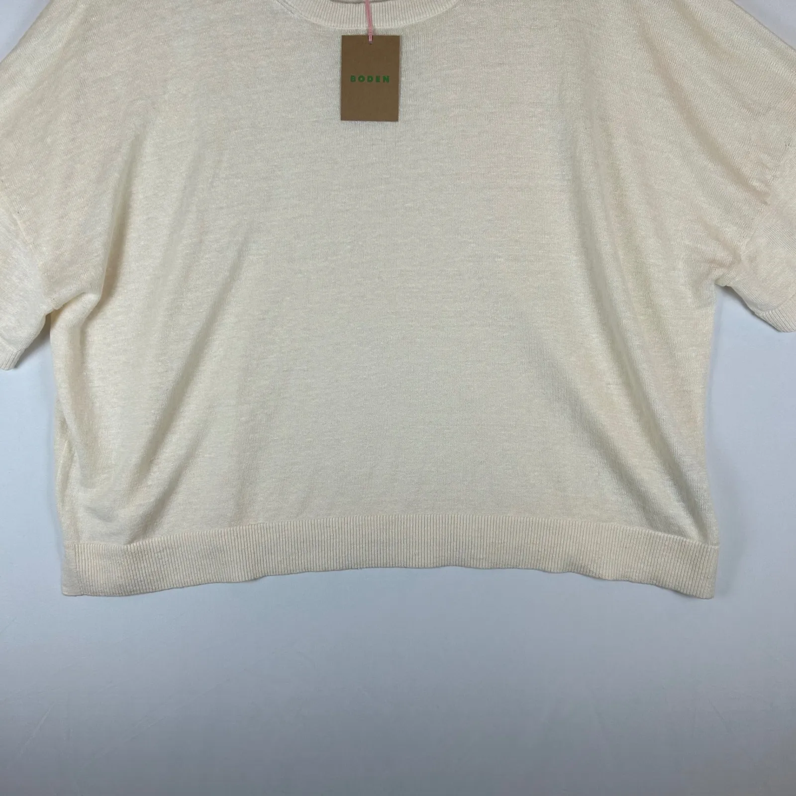 Boden Ivory Linen Knit Sweater Top Boxy Oversized Short Sleeve Women's XL NEW - Image 7