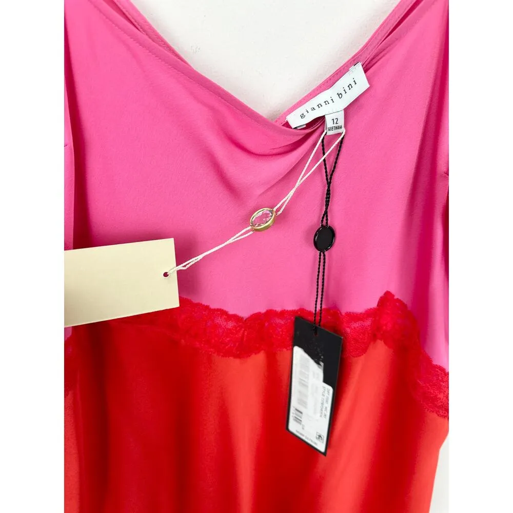 Gianni Bini DANNIJO Helena Satin Maxi Slip Dress Colorblock Pink Red US 12 NWT - Image 8