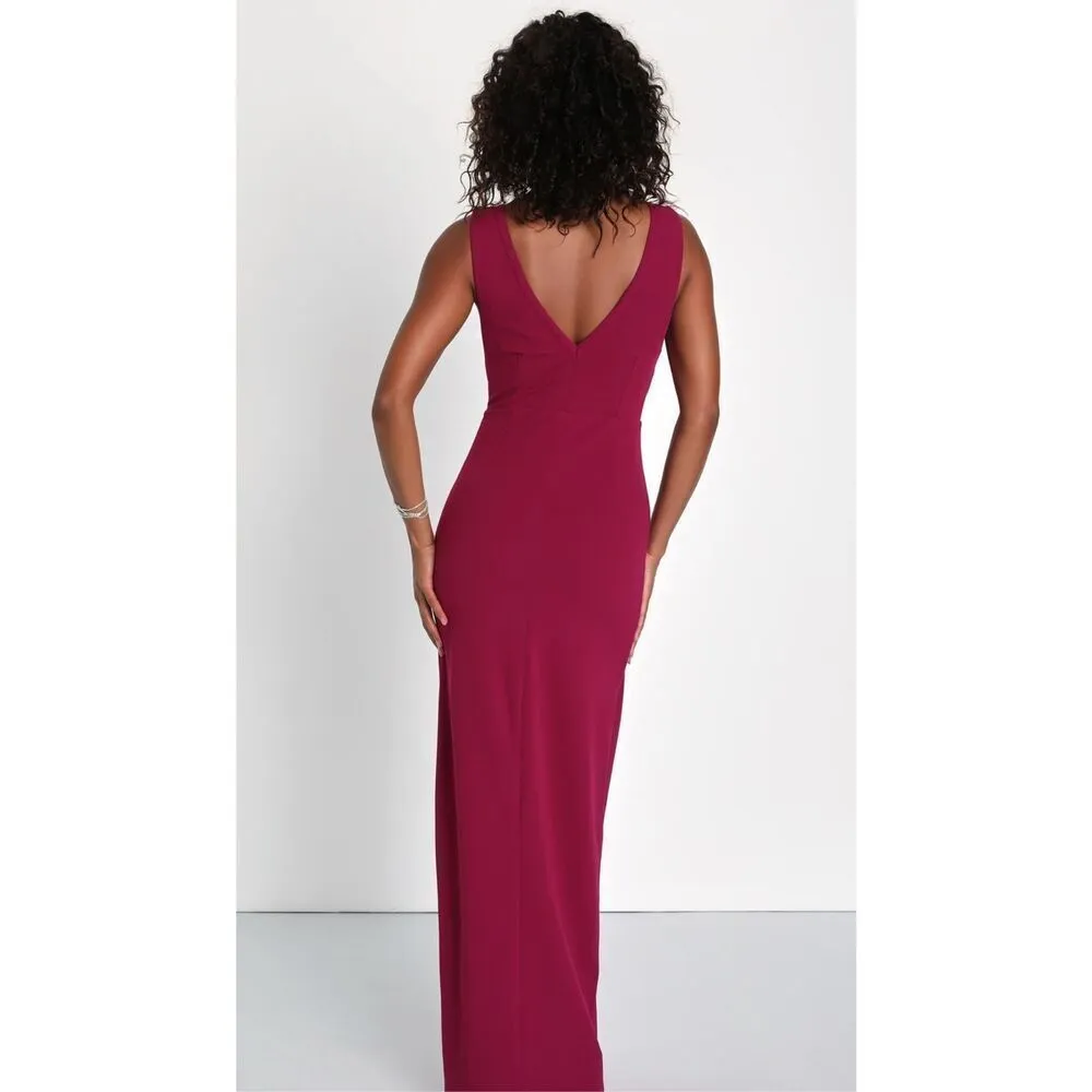 Lulus NWT  Flair Berry Pink Feather Sleeveless Maxi Dress with slit sexy - Image 2
