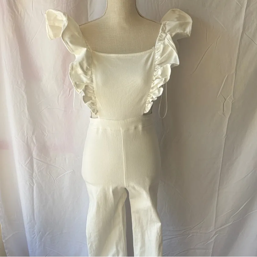 Flying Tomato  White Denim Flare Jumpsuit - Image 2