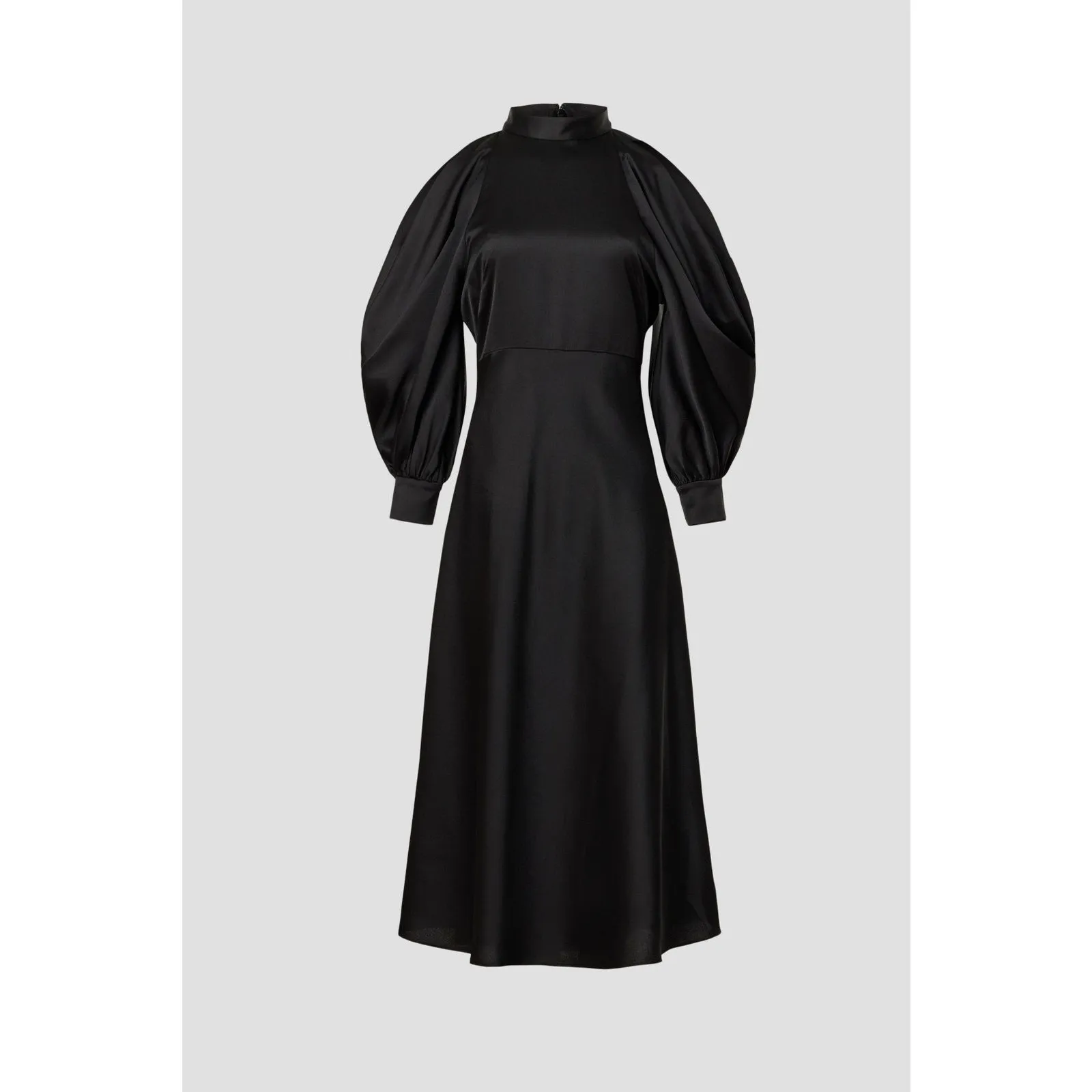 Arias New York Black Mock Neck Cold Shoulder Long Sleeve Cocktail Midi Dress 2 - Image 4