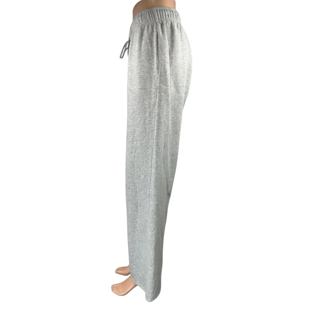 Automet Gray Fleece High Waist Flared Wide Leg Trousers Lounge Sweatpants Size L Size L - Image 2
