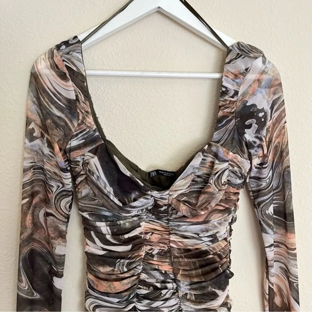 ZARA Ruched Tulle Bodycon Dress Sweetheart Neck Blogger Fave Size XS - Image 3