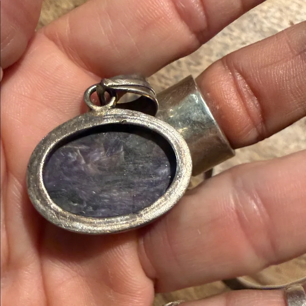 This is a vintage charoite pendant with a sterling silver bail Purple Stone - Image 3