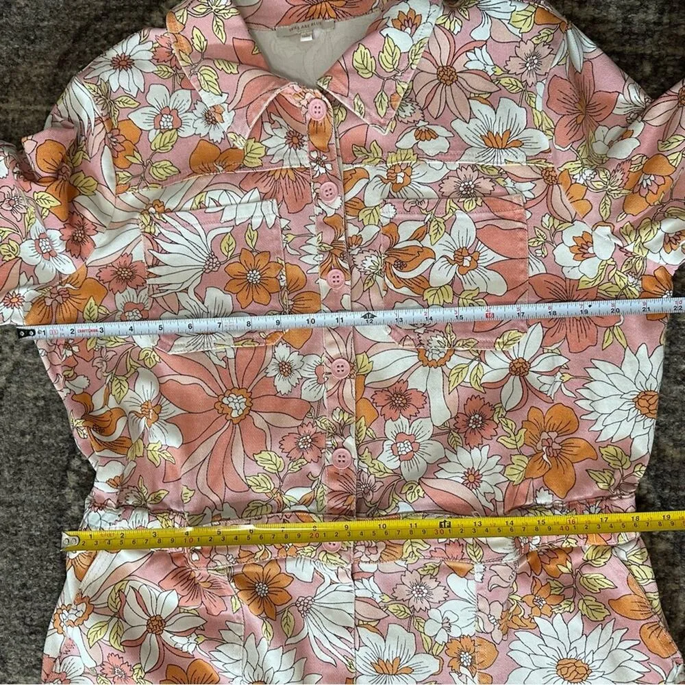 Skies are Blue Women’s Size L Floral Pastel Pink Collared Button Front Romper - Image 8