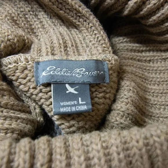 NWOT Eddie Bauer Turtleneck Striped cotton blend Sweater,‎ Tan L - Image 9