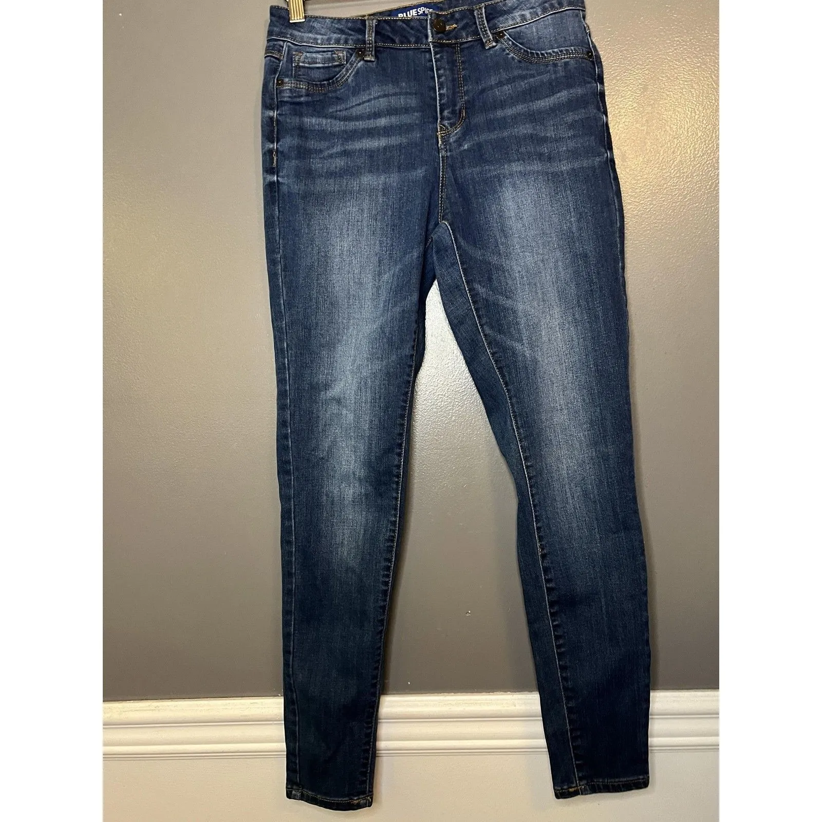 Blue Spice Jeans Juniors 5 Blue Medium Wash Skinny Stretch Denim Pants Mid Rise - Image 2