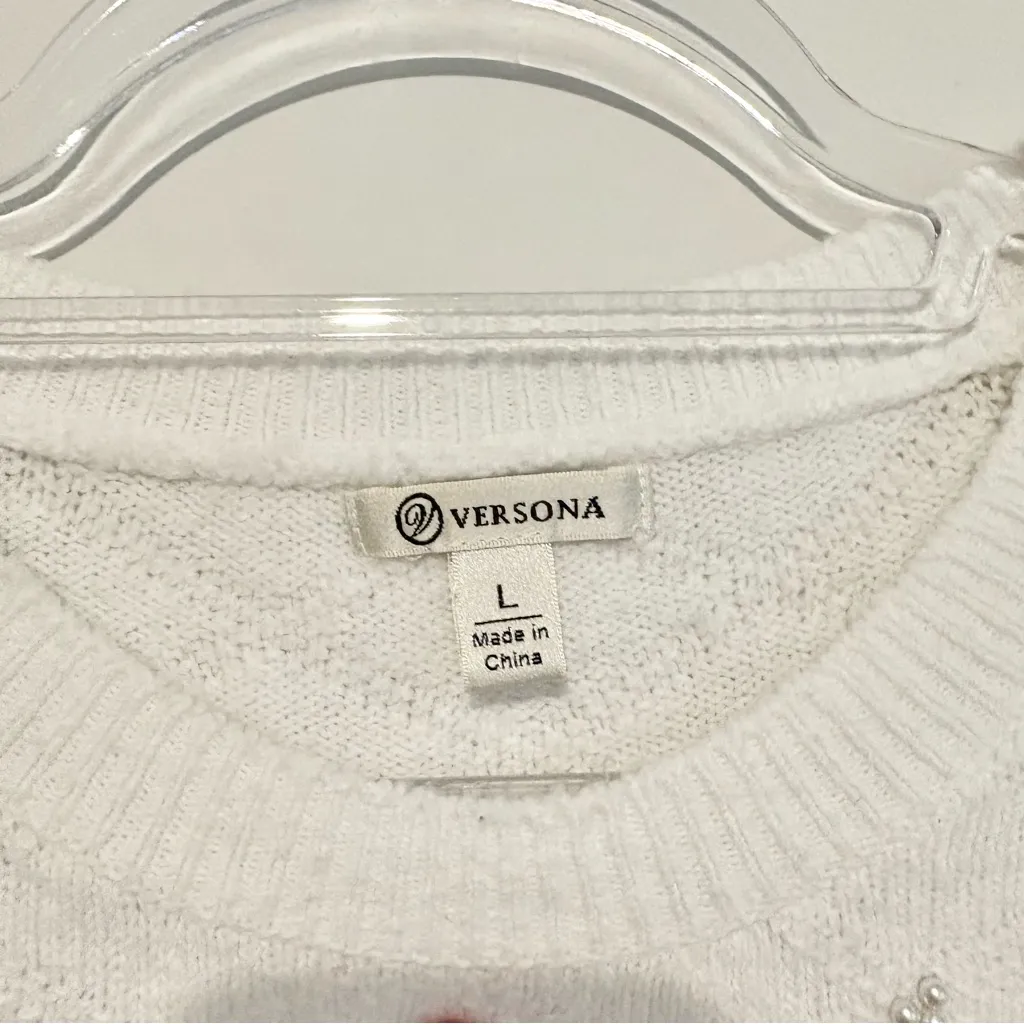 Versona Faux Pearl‎ short sleeve Sweater white size large - Image 4