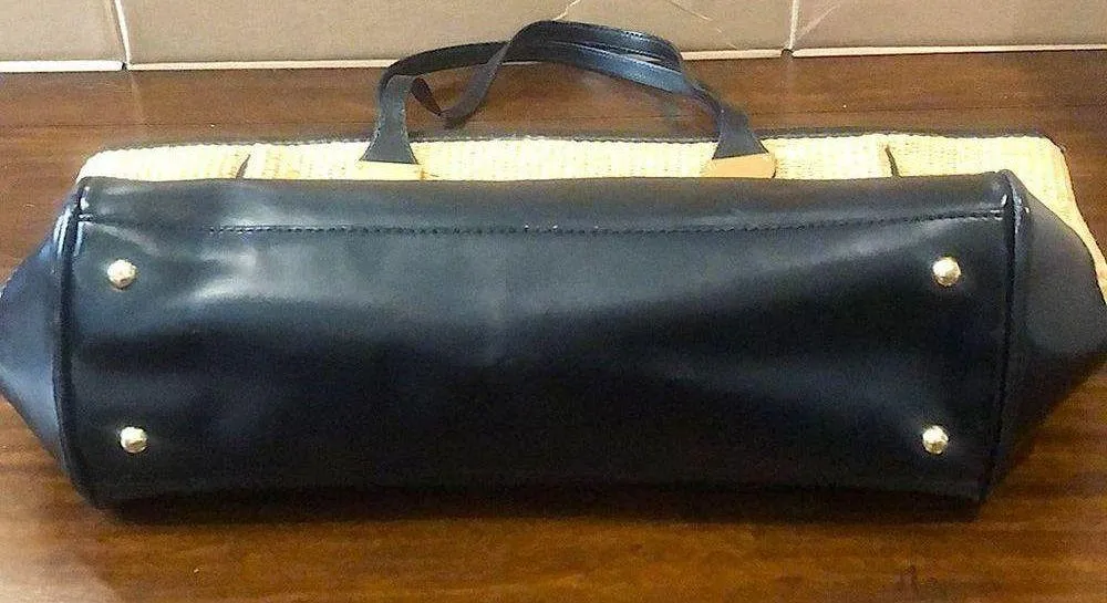 RALPH LAUREN Top Zipper Closure Black Handle Wicker Shoulder Bag with Storage - Image 4