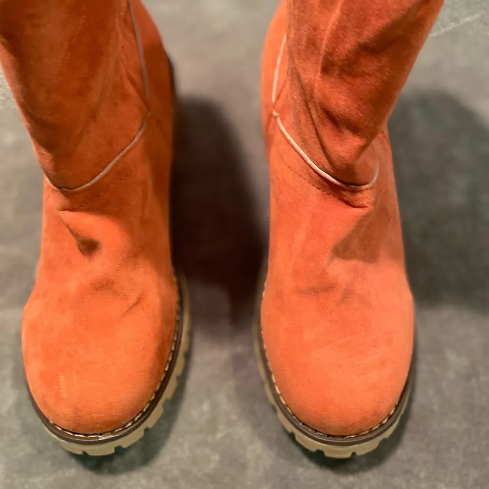 #157 SUEDE Fleece Lining Orange Boots Orange Size undefined - Image 3