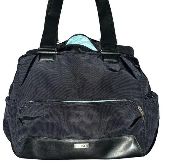 Tumi Black Shoulder Diaper Bag Nylon Pockets Large Full Zip Double Handles Women - Image 1