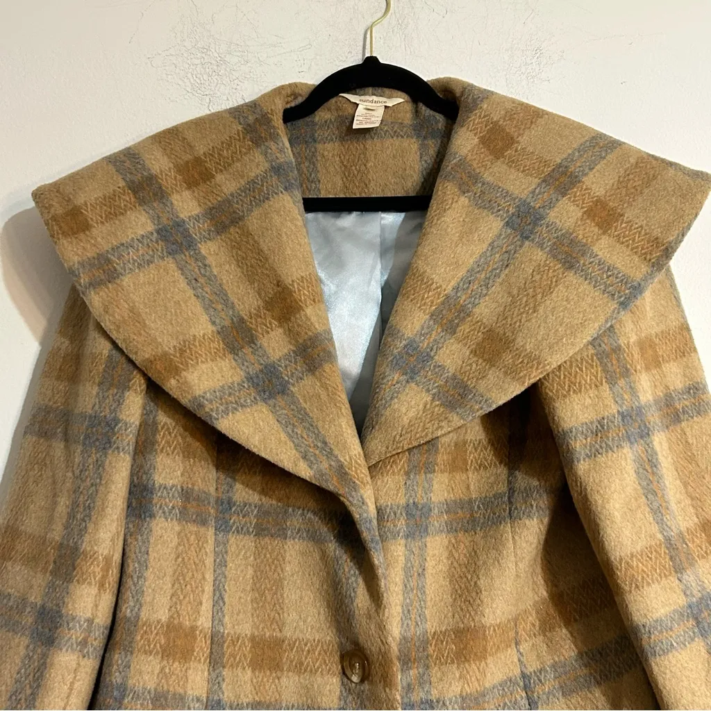 Sundance Dorset Plaid Wool Blend Camel Trench Coat Size 12 - Image 9
