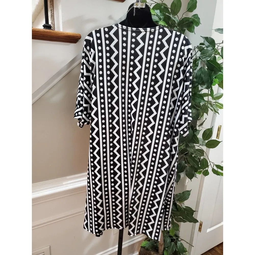 Black & White Women Polyester Round Neck Short Sleeve Knee Length Dress Size 2X - Image 7