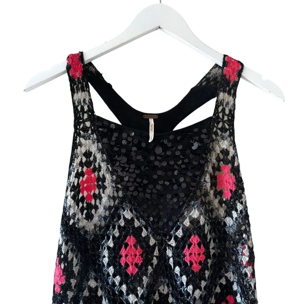 Free People Love Trapeze Crochet Tee Vee Sequins Embellishment SZ S #2395 - Image 3