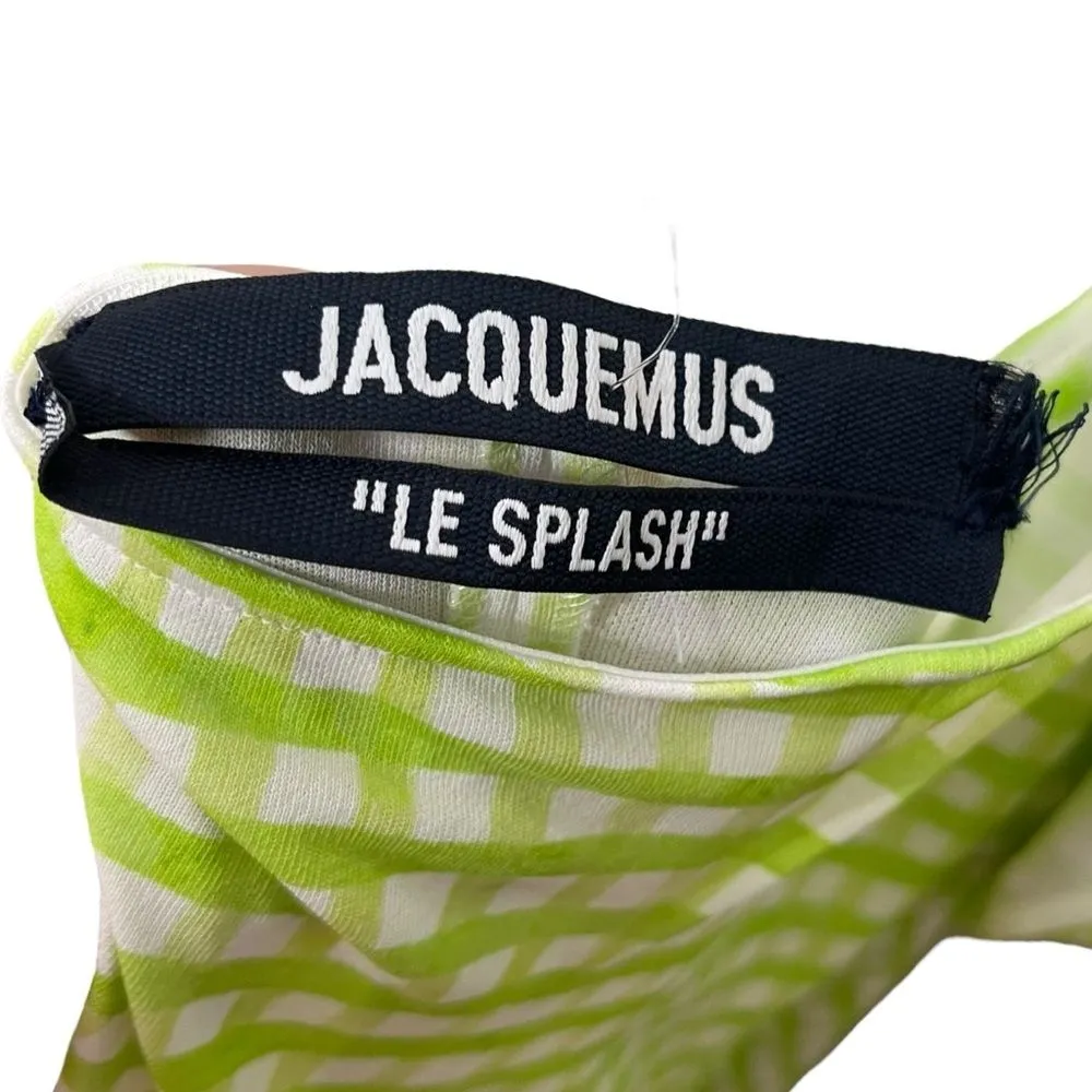 Jacquemus Nodi Midi Dress Size 2 Green Gingham Cutout Back Le Splash Hemmed - Image 12