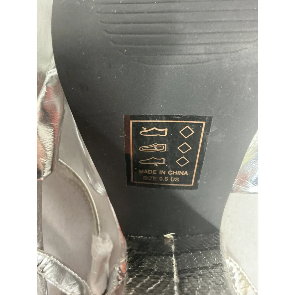 Womans Madison By Shoe Dazzle 9.5 M Silver Strappy Platform Snake Print Heels - Image 8