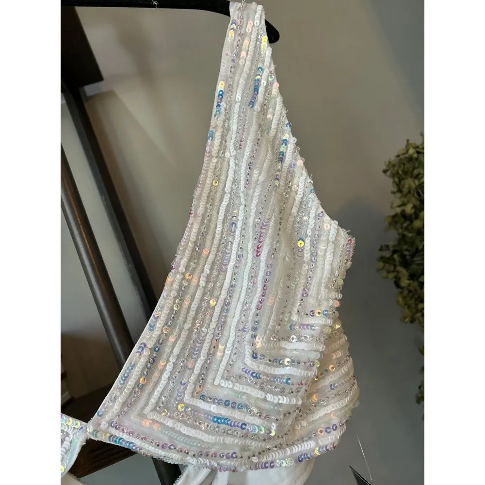 Retrofete Magda Irredescent Sequin Crop White Pearl Womens XL - Image 12