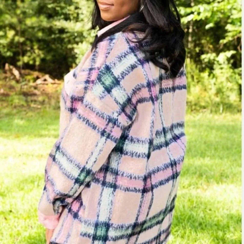 Plaid Shirt Jacket Shacket Ladies Large Black and White Relaxed Fit Multiple - Image 5