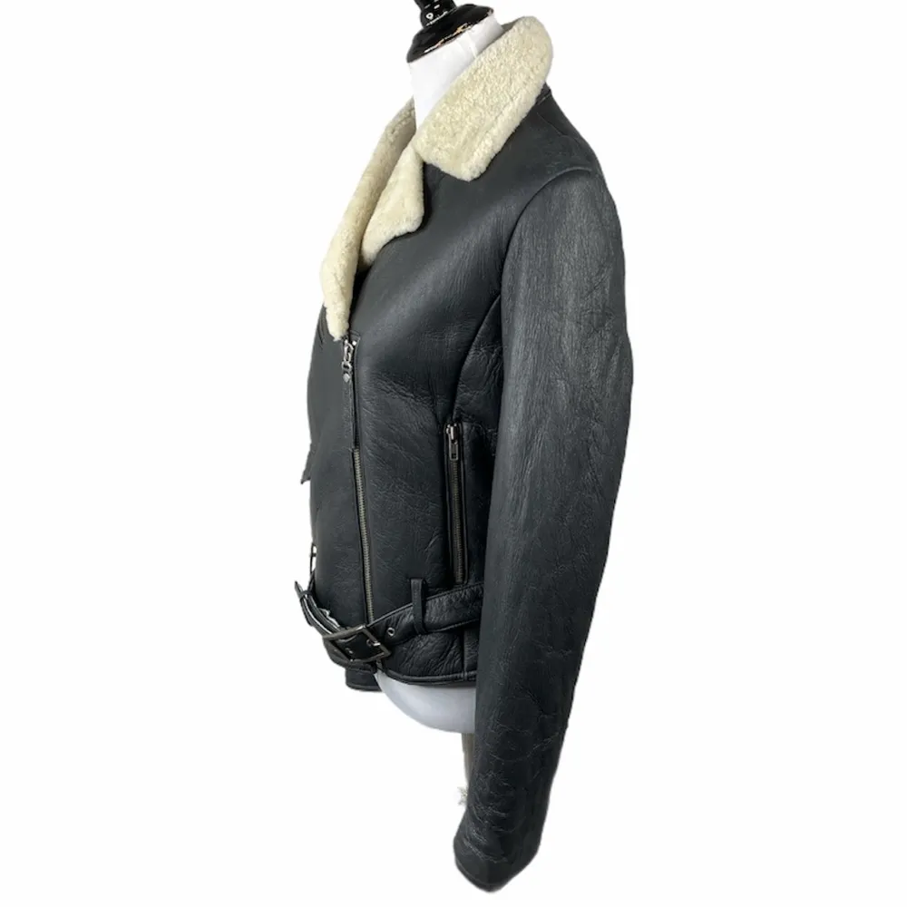 Embroidered Leather Jacket, Black, Large - Image 5