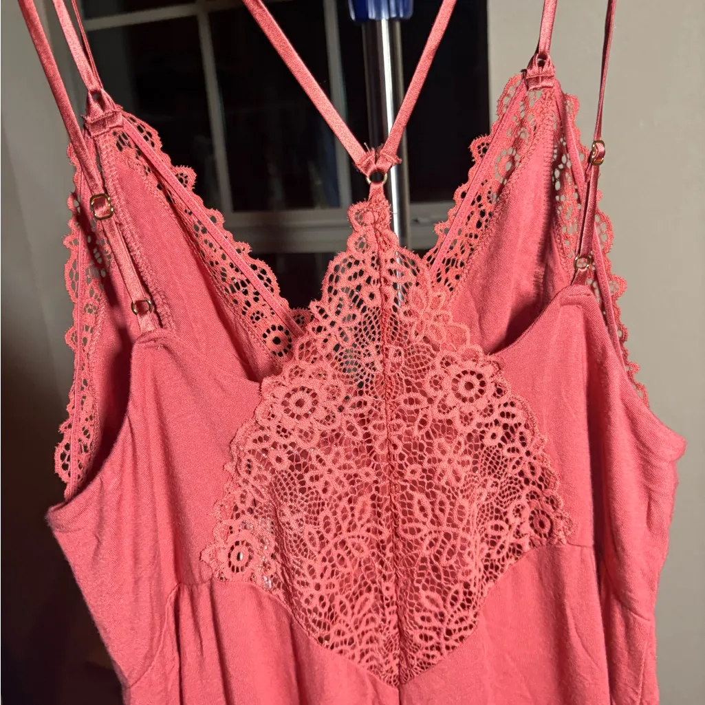 VS Heavenly Lace Trim Coral Super Comfortable & Sexy Jumpsuit - Image 5