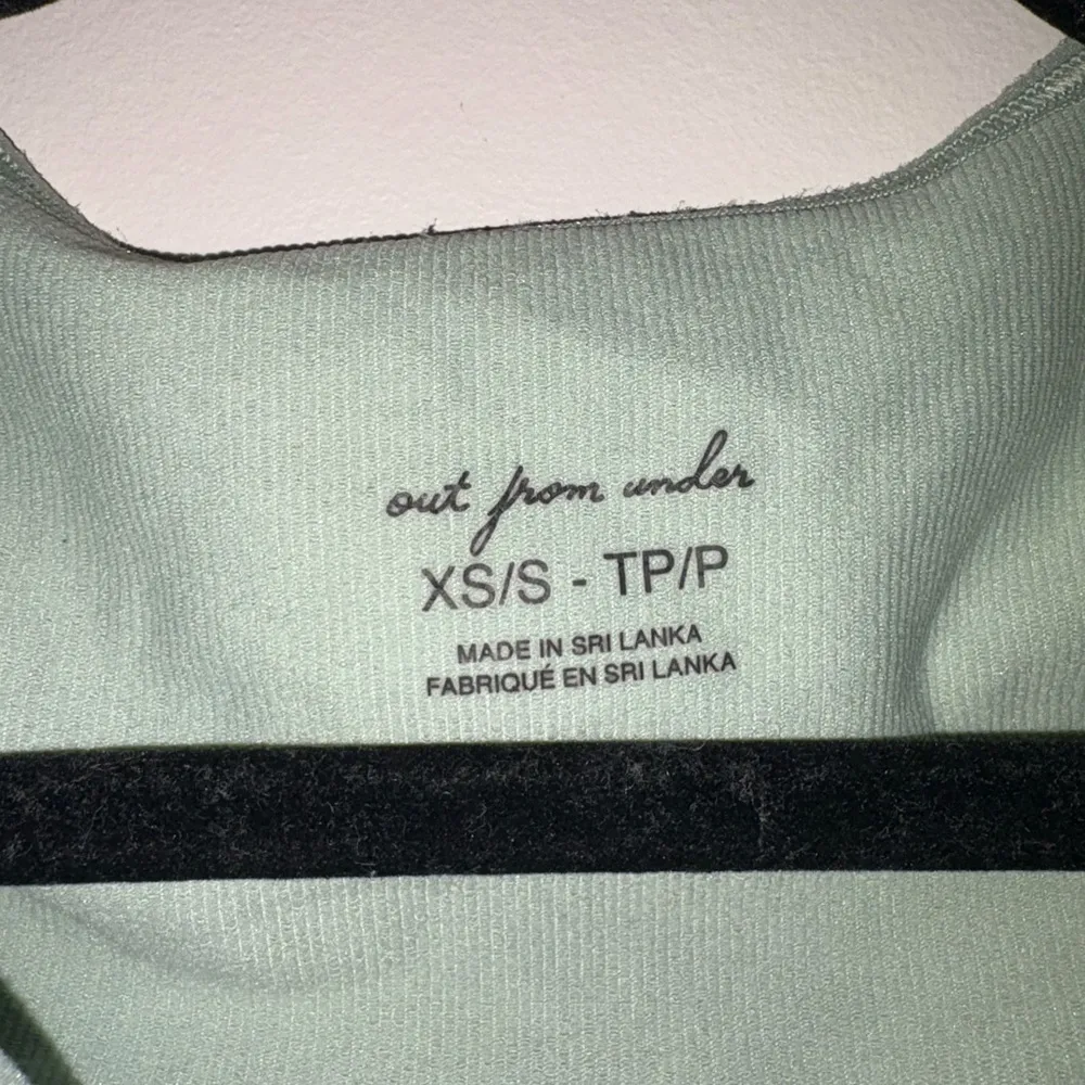 Aerie Green Ruched Tie Front Crop Blouse - Image 2