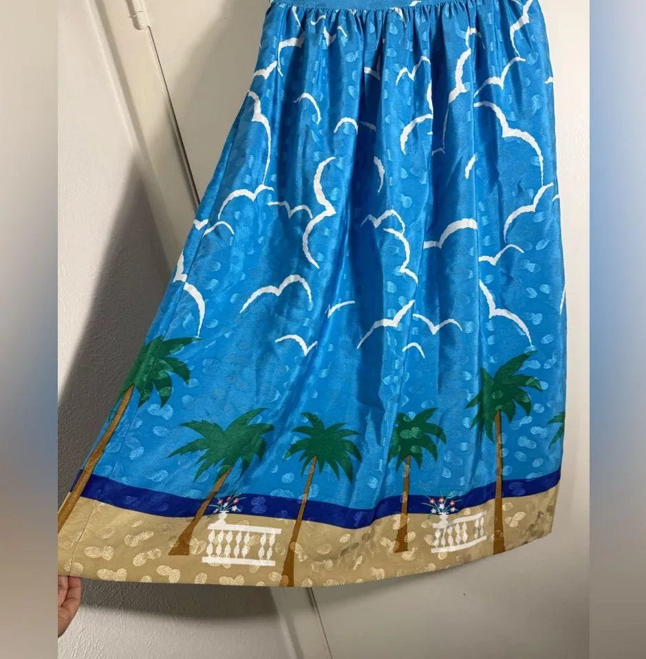 MGM vintage Blue Tropical Print midi Skirt, palm trees, beach. S - Image 2