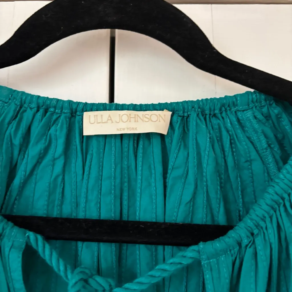 ULLA JOHNSON Concetta Blouse Verdigris Green Peasant Blouse Puff Sleeve Size 10 - Image 5