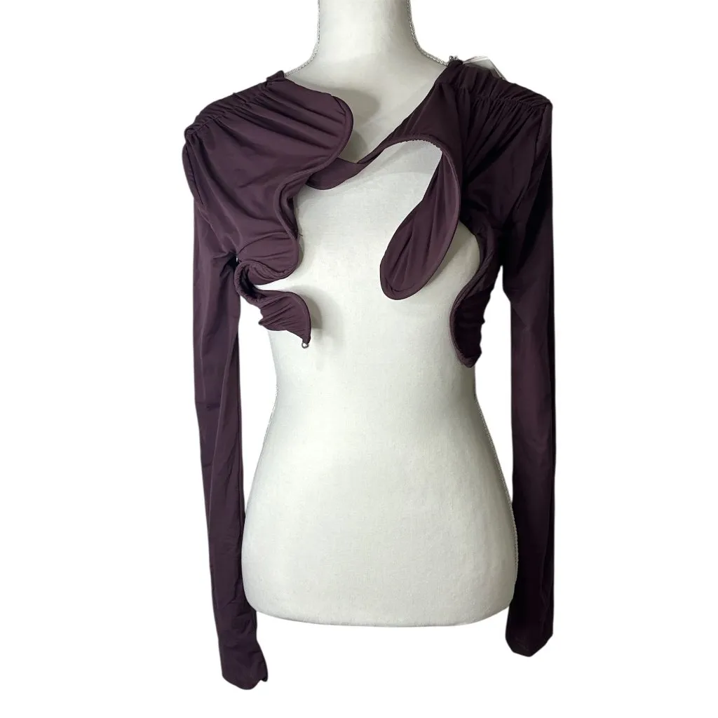 Christopher Esber Venus Long Sleeve Crop Top in Mahogany 2 New Womens Blouse Purple - Image 6