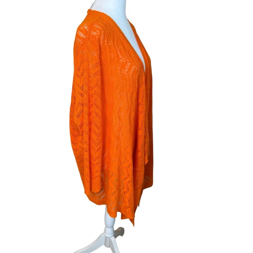 Chicos Size 3 (XL) Lily Open Knit Cardigan Sweater Long Sleeve Orange Shark Bite - Image 6